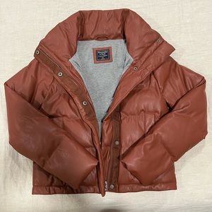Super Cute Abercrombie and Fitch Faux Brown Leather Puffer Jacket!